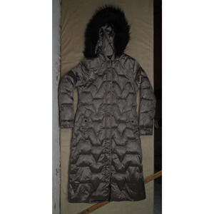 Karl Lagerfeld Black Down Puffer Coat Fur-Trim Hood Double Zip&Snap closure sz S